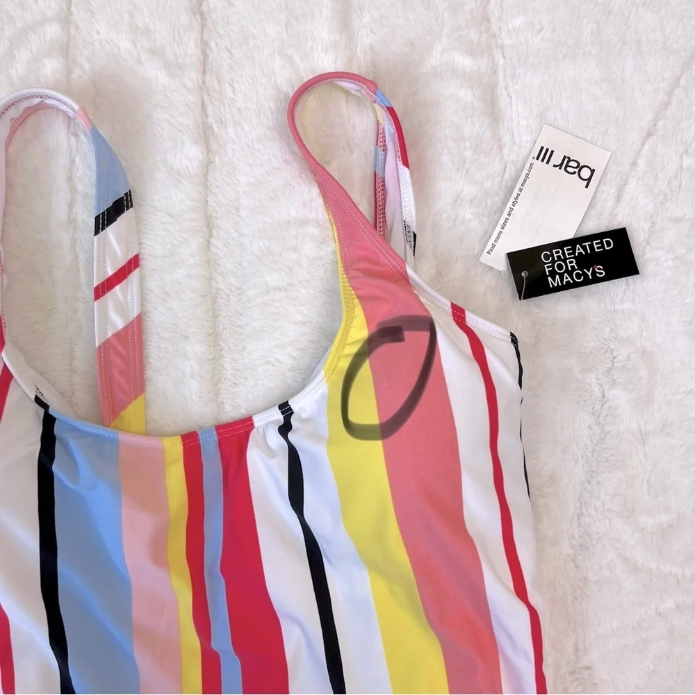 Bar III Stripe High Leg Cheeky One Piece Swimsuit NWT Minor Flaw Sz L - Picture 5 of 7